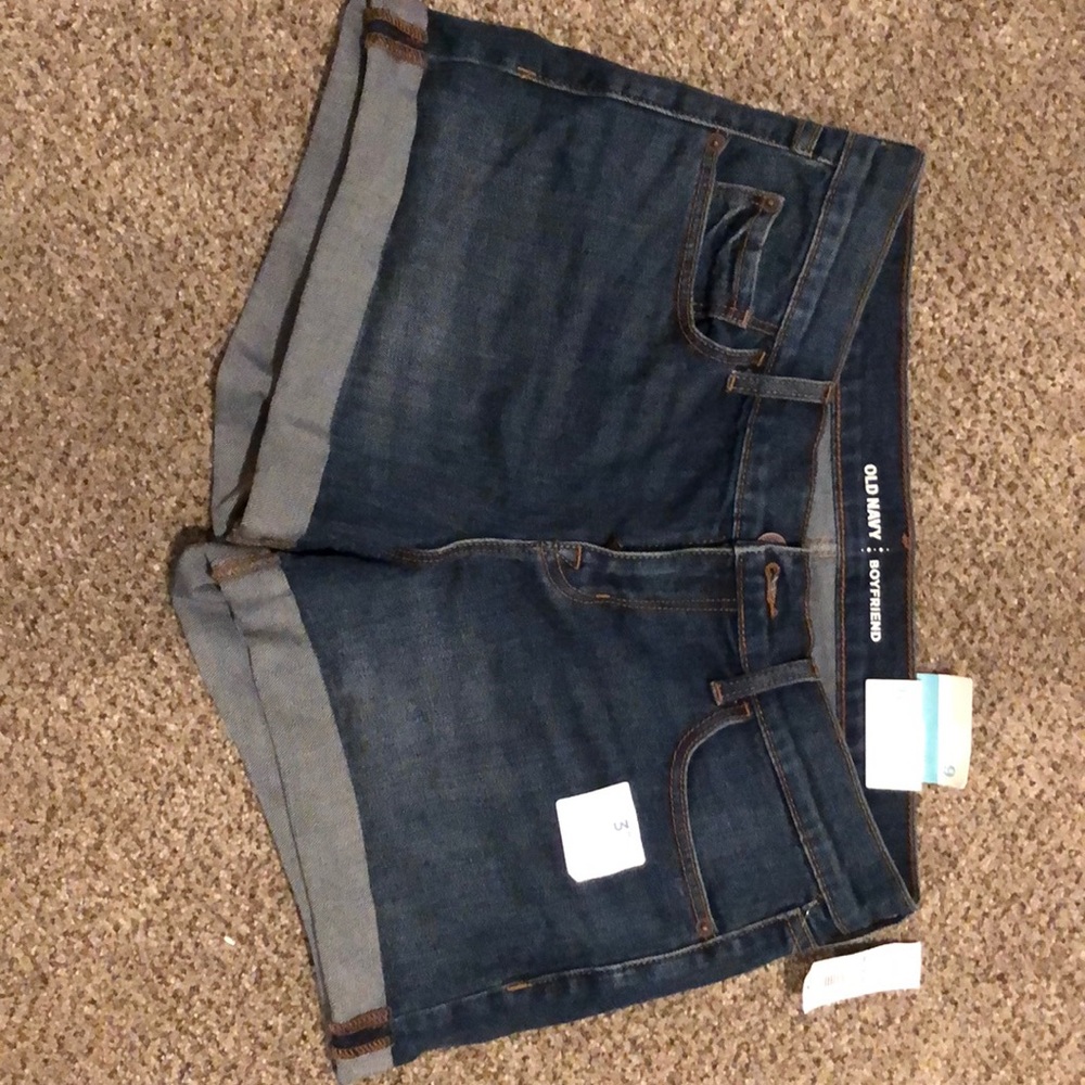 Dark wash boyfriend jean shorts